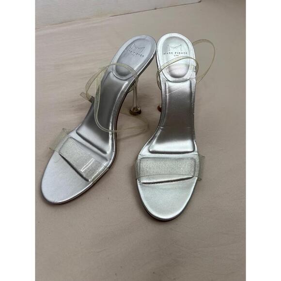 Marc Fisher Calisty Shoes Ankle Strap Size US 8 Clear Silver Heel Trendy Elegant - Picture 2 of 9